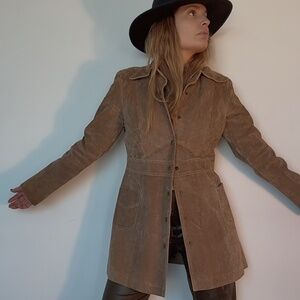 Early 2000s Y2K Suede Leather Longline Jacket | Women’s Large | Free US Shipping